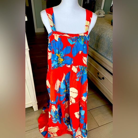 Free People Dresses & Skirts - Free People Moonshine Midi Floral Linen Blend Women's Tiered Tank Dress
